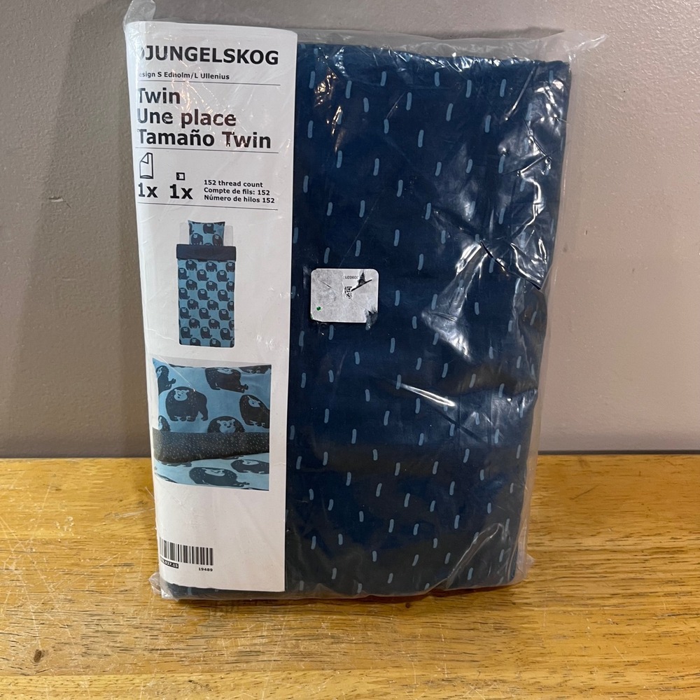 IKEA DJUNGELSKOG Twin Duvet Cover Set Blue Bear 100% Cotton 152TC 2pc 803.927.15